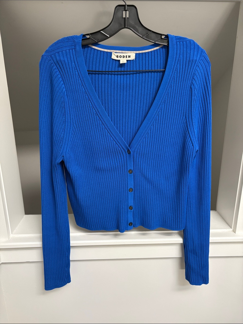 Boden Cobalt Blue Ribbed V-Neck Button Front Cardigan